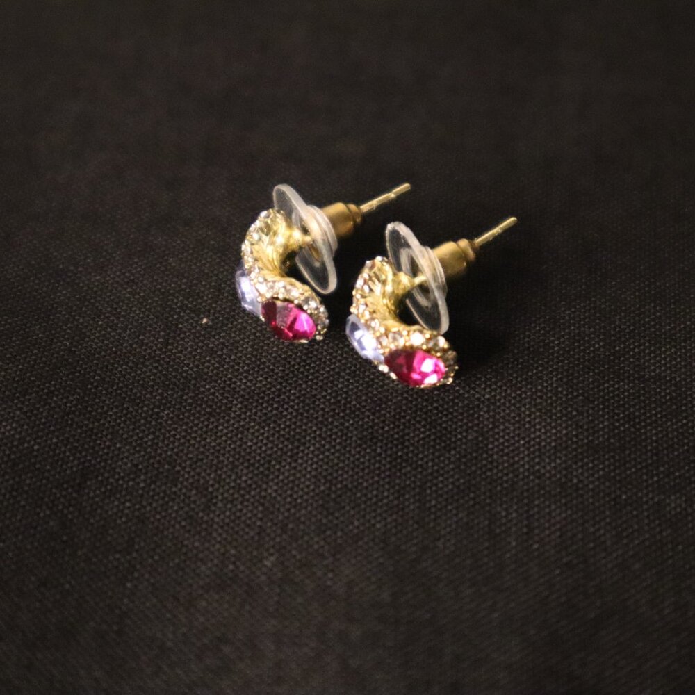 Gold-Tone Multicolor Crystal Stud Earrings - Picture 2 of 4